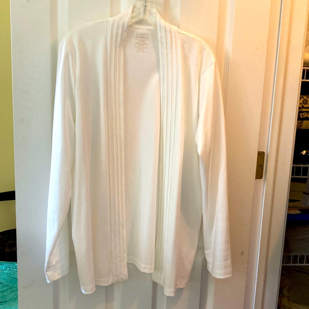White LL Bean open front knit cardigan